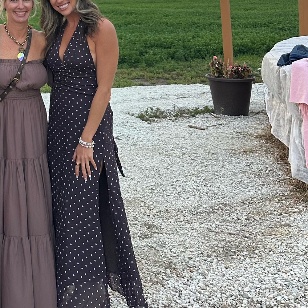 Brown Polka Dot Halter Neck Dress small